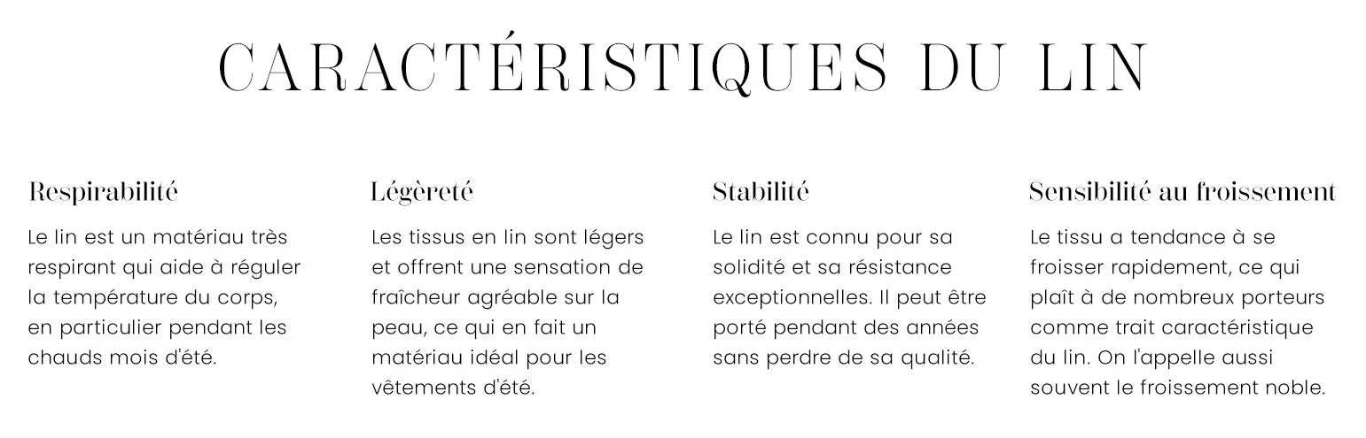 Charactéristiques de lin